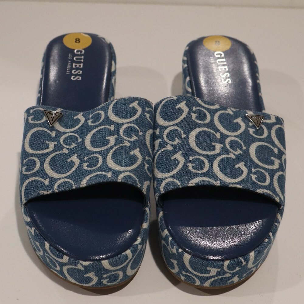 Guess Blue Platform Open Toe Slides - Size 8 PERFECT CONDITION!